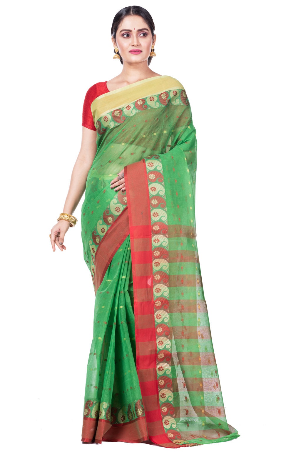 Green Pure Cotton Amkolka_Par Tant Saree (477)